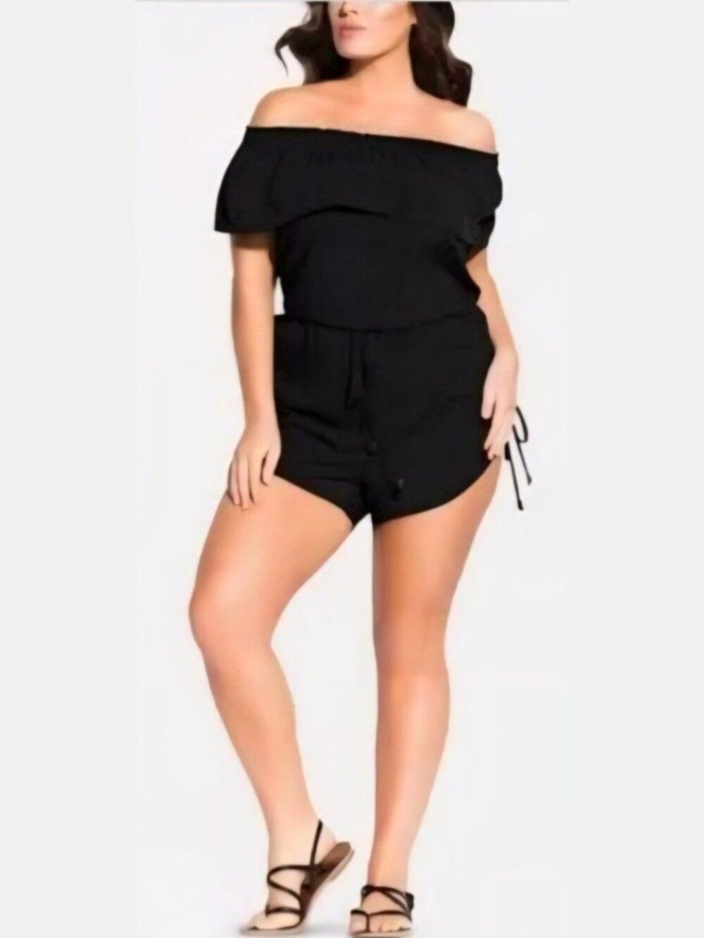 City Chic So Sweet Off-Shoulder Shorts Romper Black Plus Size 20 NWT